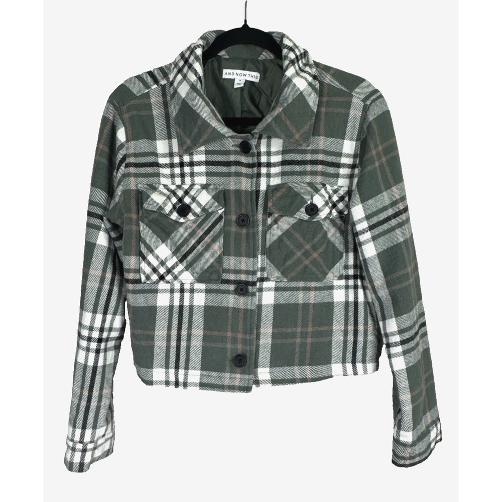 Womens Medium Plaid Cropped Jacket Peacoat Shacket Lined Preppy Grunge Twee